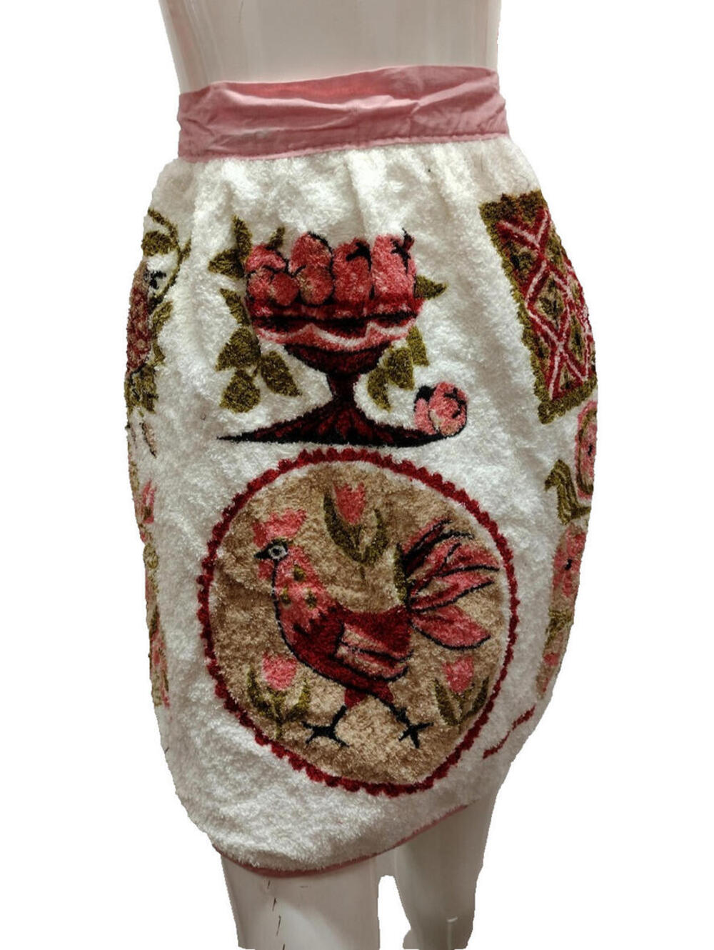 Vintage 50s Apron Pink Rooster Terry Towel MID CENTURY ATOMIC AGE ERA MODERNISM